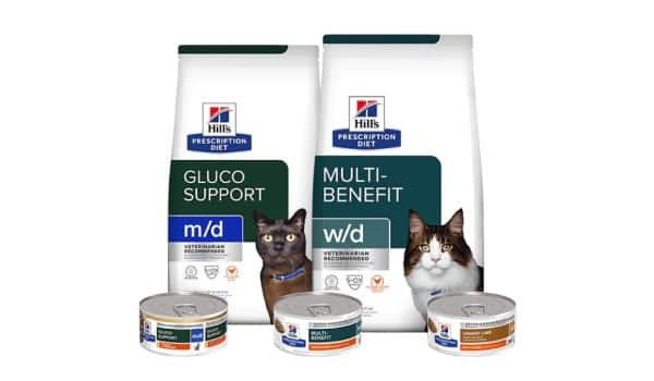 Prescription Diet multi-benefit and gluco support cat food range